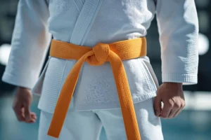 Judokämpfer mit einem orangfarbenen Gürtel